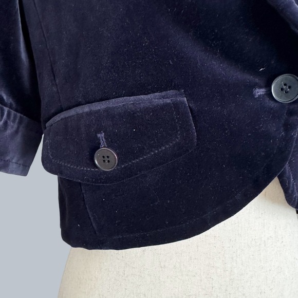 Theory Velvet Cropped Blazer Jacket Navy Blue Short Sleeve 8 VTG Steampunk Y2K - Picture 10 of 11